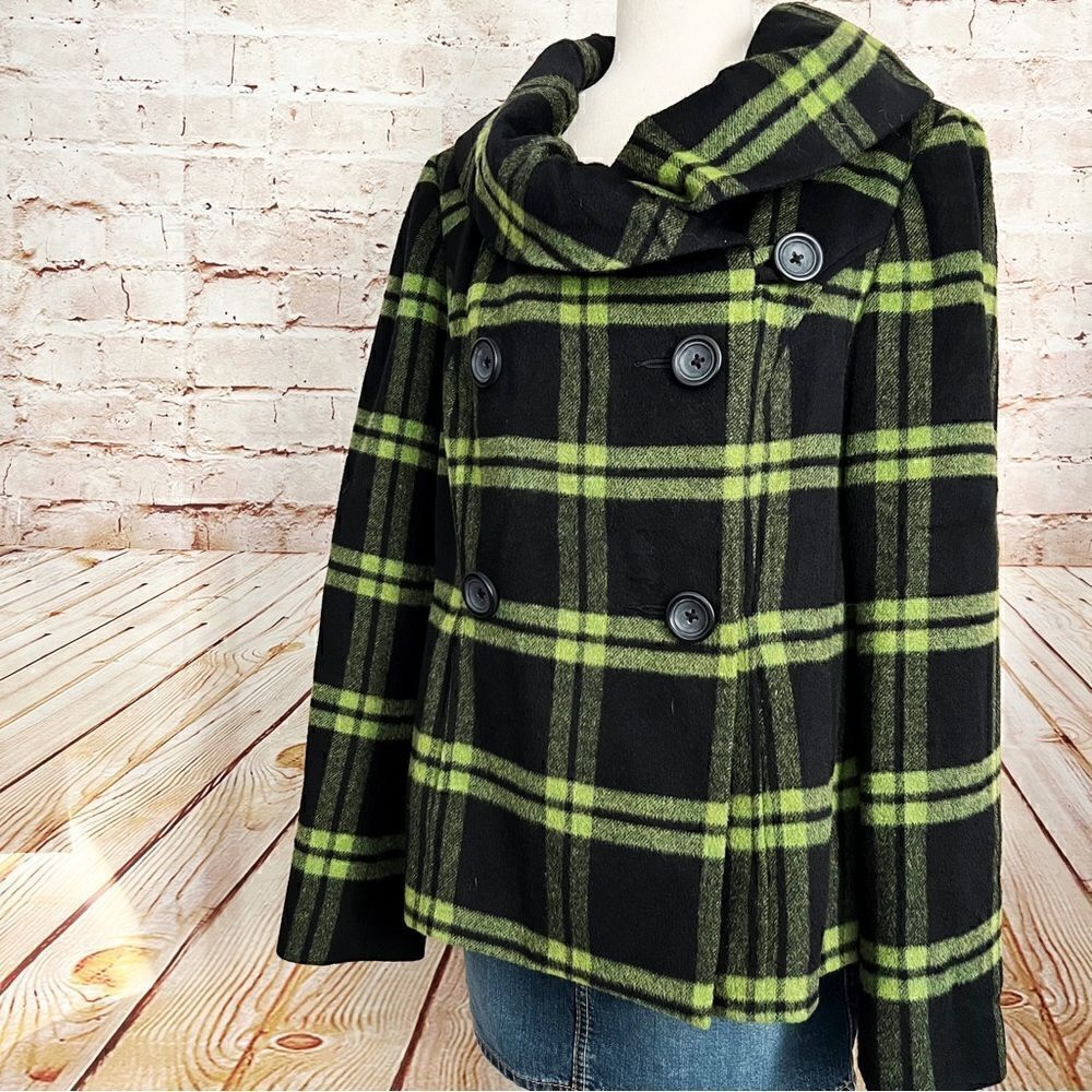 Tribal wool plaid pea coat